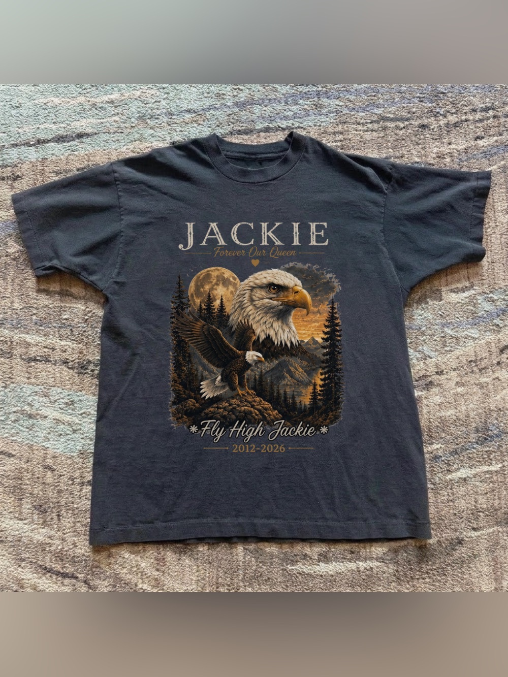 Jackie Forever Our Queen Bald Eagle Black Nature Graphic T-Shirt